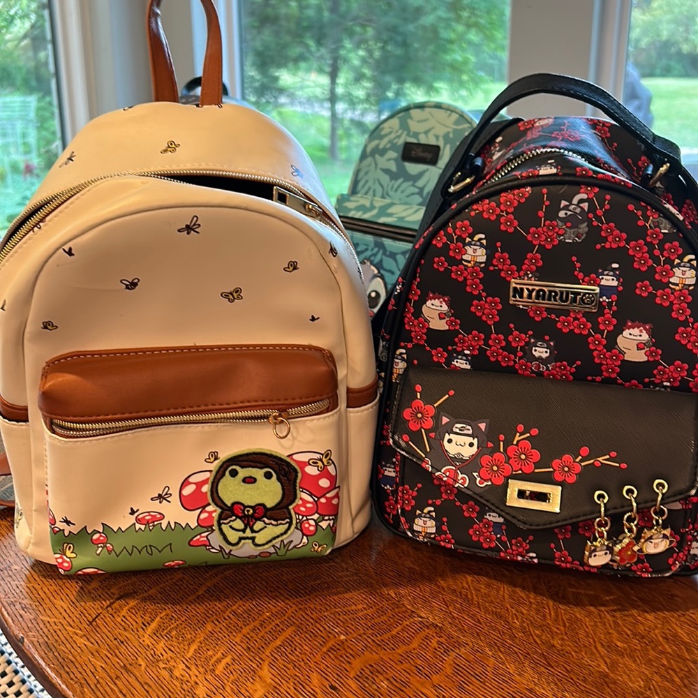 COPY - Set of two Loungefly backpack purse. Nyaruto and frog with mushroom.